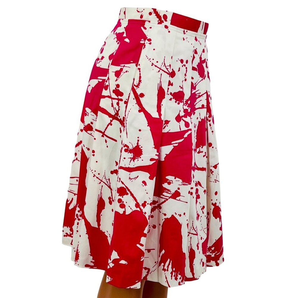 Calvin Klein Pink & White Paint Splatter Pleated A-Line Skirt - Picture 4 of 16